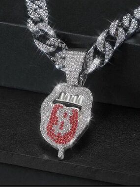 Paved Red Dollar Sign Pendant Cuban Link Necklace